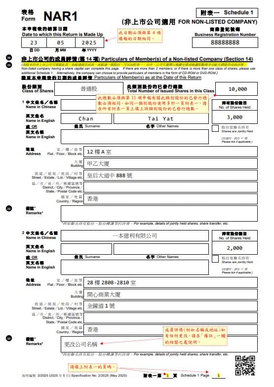 周年申報表 NAR1